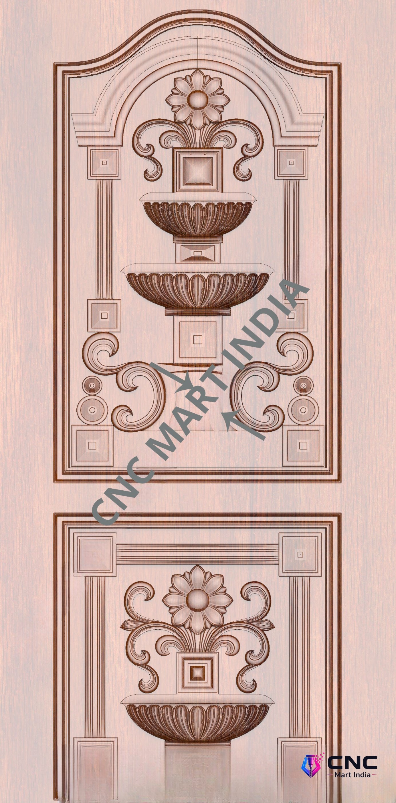 Arch - ARCH-17 Elegant Fountain Motif Double-Panel Decorative Door 3D Model